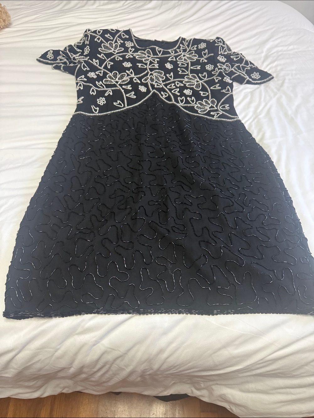 Vogue Black Dress with White Floral Embroidery